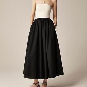 J.Crew Strapless Colorblock Midi Mixy Dress Natural Black Size Medium NWT